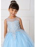 Sky Blue Lace Tulle Keyhole Back Flower Girl Dress